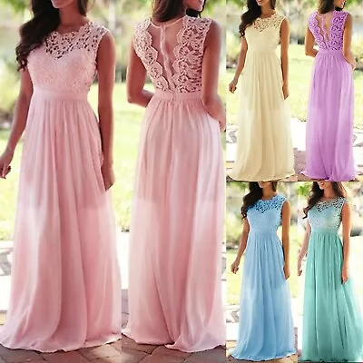 Elegant Women Long Lace Prom Evening Party Bridesmaid Wedding Crochet Maxi Dress • £36.80