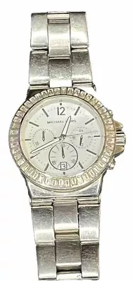 Michael Kors  Chrono Silver Stainless Steel Watch Jeweled Case Women’s MK5411 🔥 • $44.98