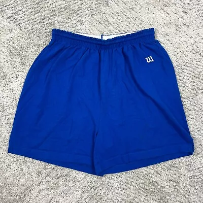 Vintage Gym Shorts Womens XL High Waist Mom Drawstring Blue Wilson Elastic EUC • $12.44