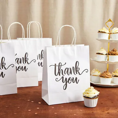 $11.89 • Buy 10x8x4 White Kraft Paper Bags With Handles Gift Retail Merchandise Shopping