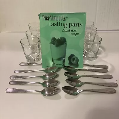 Pier 1 Tasting Party 12 Mini Shots 2 Oz Dessert Dishes Goblets W/10 Metal Spoons • $24.95