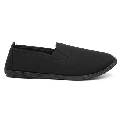 Womens Shoes Black Adults Ladies Flat Canvas Casual Flats Pumps Elastic SIZE • £6.99