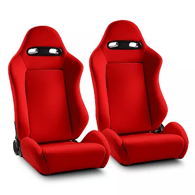 Reclinable RED Fabric Classic Style Racing Seats Left/Right W/Slider • $321.50