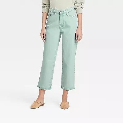 Women's High-Rise Straight Fit Cropped Jeans - Universal Thread Mint Green 6 • $15.99