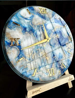 Resin Table Wall Clock For Home Decor Blue Abstract Modern Sea Design • $56.99