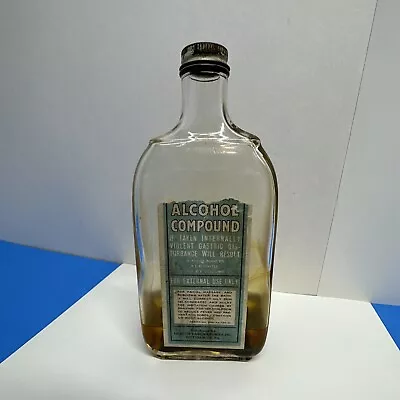 Vintage Clear Glass Bottle Alcohol Compound Health Lab. Partial Label Metal Cap • $24.99