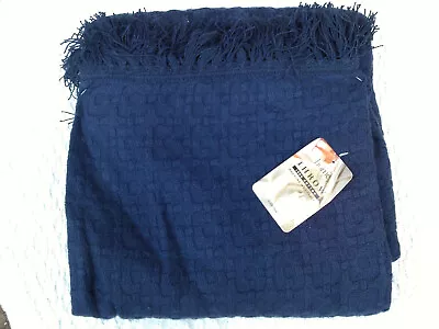 Marks And Spencer Dark Blue Fringed Cotton Throw 150 X 200 Cm • £35