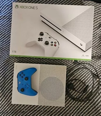 Microdoft Xbox One S Console In Box With Blue Controller Tested & Working • $11.50