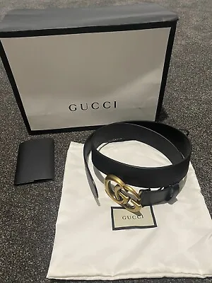 $500 • Buy Authentic GUCCI Leather Belt With Double G Buckle 85cm