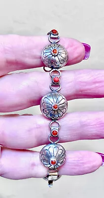 Very Pretty Vintage Ornate Sterling Silver Dimensional Precious Coral Bracelet • $85