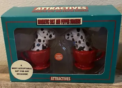 Attractives Magnetic Salt And Pepper Shaker Set DALMATIONS IN TEACUP Kissing NEW • $18.90