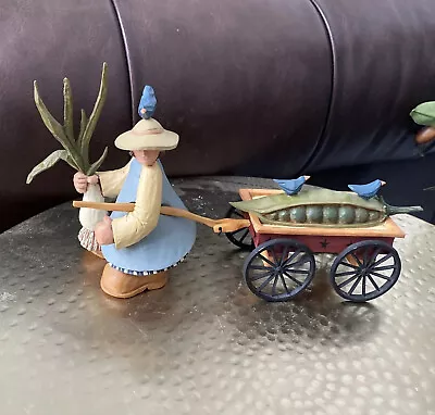 Williraye Studio Lady Farmer Blue Birds Farmers Market With Pull Wagon Okra • $39