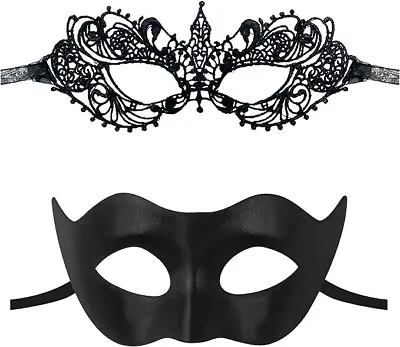 2 Pcs Couple Masquerade Mask Set Women & Men Venetian Costume Mardi Gras Black • $11.99