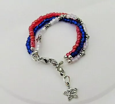 Medical Id Replacement Bracelet Triple Strand Red White Blue  6 1/4  Stretch • $16.99