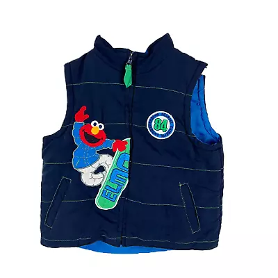 Sesame Street By Nanette Puffer Vest Kids 3T Blue Elmo Full Zip Front Youth • $12.50