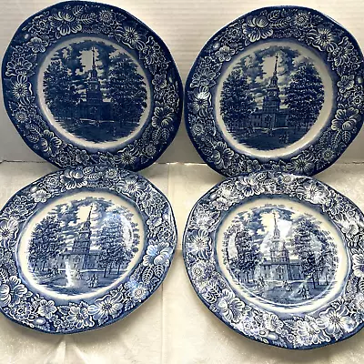 $40 • Buy 4 Vtg Staffordshire LIBERTY BLUE Independence Hall Ironstone 10  Dinner Plates