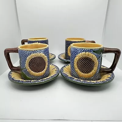 4 Metropolitan Museum Of Art Sunflower Vintage Cups & Saucers Majolica MMA 1991 • $45