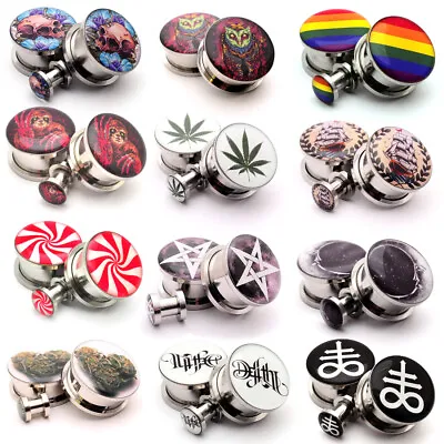$12.99 • Buy Pair Of Screw On Picture Plugs Gauges Choose Size And Style 16g Thru 1 Inch 