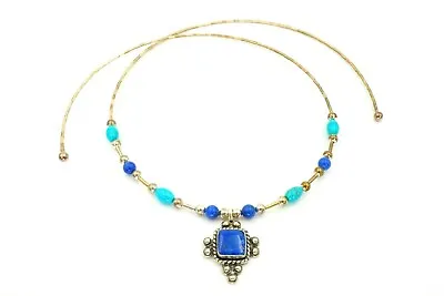 QT Quoc Turquoise Sterling Silver 925 Lapis Lazuli Flexible Pendant Necklace • $59.49