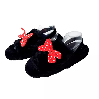 Disney Minnie Mouse Slipper XL 11 12 Fuzzy Faux Fur Polka Dot Bow Slingback • $22.54