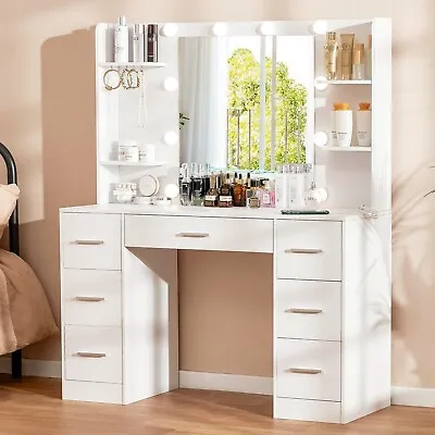 Large Vanity Desk With LED Lighted Mirror & Power Outlet 7 Drawers4 Shelves • $269.99