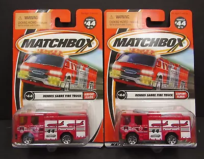 2002 Matchbox Dennis Sabre Fire Truck #44 Red Body Airport Alarm Lot Of 2 • $9.34