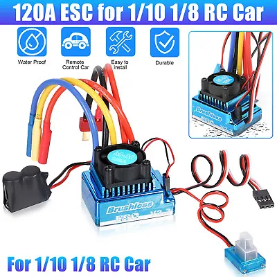 120A Brushless ESC Electric Accessories For 1/10 1/8 RC Car Speed Crawler Motor • $19.98