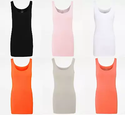 Long Line Vest Top Ladies Girls Cami Dress Stretch Wide Strap 8-22 UK • £12.45