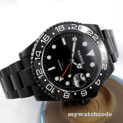 $94 • Buy 40mm Parnis Black Dial PVD GMT Sapphire Crystal Automatic Mens Watch P184
