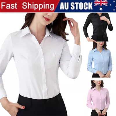 Ladies Womens Shirts Blouse White Cotton Business Office Long Short Sleeve Top • $16.10