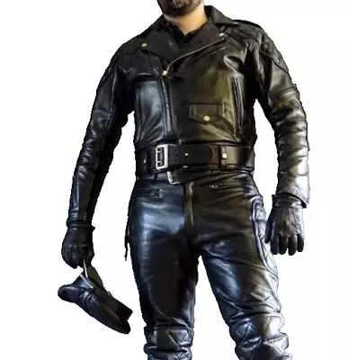 Men Genuine Leather Motorcycle Racing Suit Motorbike Riding Police Suit Cosplay • $180