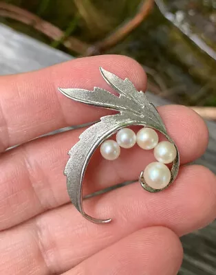 Vintage Mikimoto Sterling Silver Akoya Pearl Brooch Pin. Vintage • $22.83