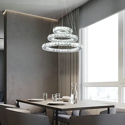 Modern Large Crystal Chandeliers LED Ceiling Light Pendant Lamp Living Room • £79.99