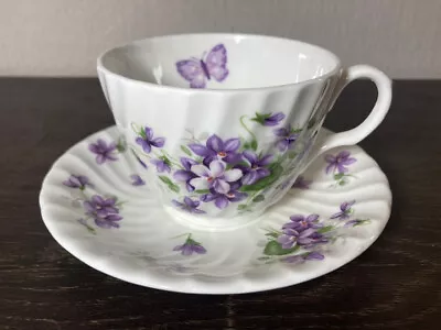£37.29 • Buy Vntg Aynsley Tea Cup & Saucer Wild Violets Purple Butterfly England Bone China