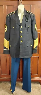 Vintage US Army Captain Dress Blue Uniform Jacket And Pants W/ Bow 1960's? • $79.99