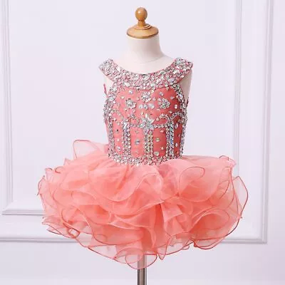 Organza Ruffled Flower Pageant Dresses Beaded Crystals Ball Gowns Cupcake Dress  • $121