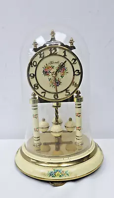 Vintage Hermle 400 Day German Anniversary Brass Glass Floral Mantel Desk Clock • £24.99