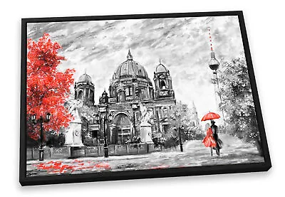 £29.99 • Buy Berlin Floral City Umbrella Red CANVAS FLOATER FRAME Wall Art Print Picture