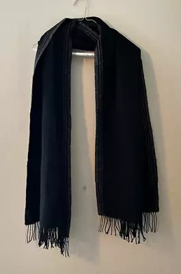 Women's J. Crew Black Tassled Scarf With Armholes And Gray Stripes • $8.99