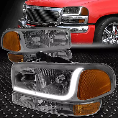 For 99-07 Gmc Sierra/yukon Led Drl Smoked Amber Headlights W/bumper Signal Lamps • $91.88