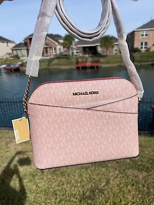 Michael Kors Jet Set  Dome  MK PVC Signature Crossbody Purse Bag French Pink Mul • $109.99