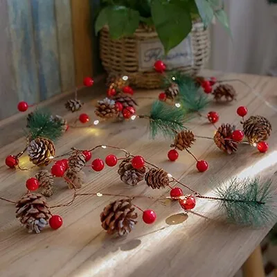 Garland Fairy String Lights Berrie & Cones 20 Leds 7Ft Tree Decoration • £7.99