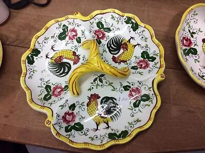 Ucagco Ceramics Japan Early Provincial Rooster And Rose Relish • $25