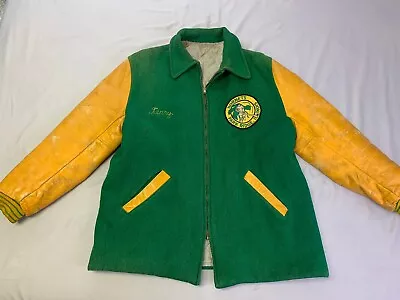 VTG 60s Varsity Jacket Logan Mills Wool Leather Park Ridge Ill Hornets Hockey • $29.99