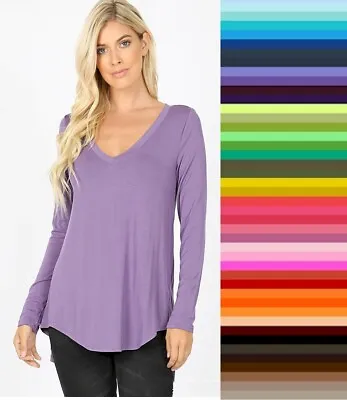 $12.57 • Buy V Neck Relax Long Sleeve Hi-Lo Zenana T Shirt Top S-XL Plus 1X-3X STORE CLOSING
