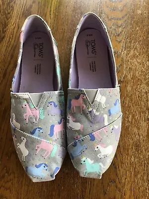 TOMS Classic Canvas Unicorn Rainbow Stars Slip On Shoes Flats Women's Size 9.5 • $15