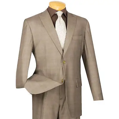 VINCI Men's Tan Glen Plaid 2-Button Classic-Fit Suit W/ Peak Lapel - NEW • $105