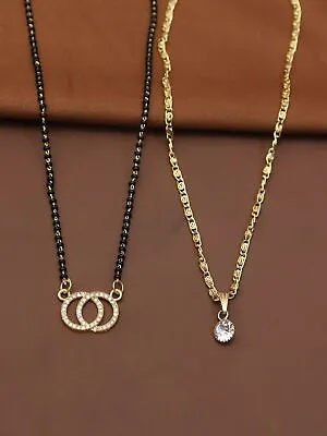 $33.68 • Buy Gold Tone Bridal Black Bead Mangalsutra Jewelry Ethnic Indian Women Necklace Set