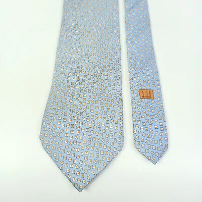 DUNHILL London Blue Silk Tie Geomatric Design Made In Italy - Stains- • $5.36