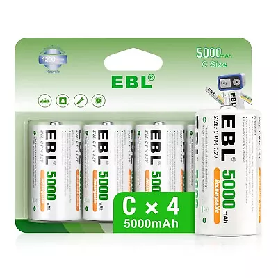EBL 4x 1.2V Ni-MH C Cell Battery High Capacity C Size Rechargeable Batteries US • $14.99